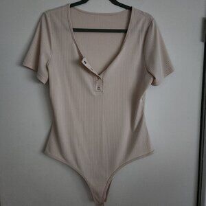 $ Shein Ribbed Bodysuit - Soft Nude, XL